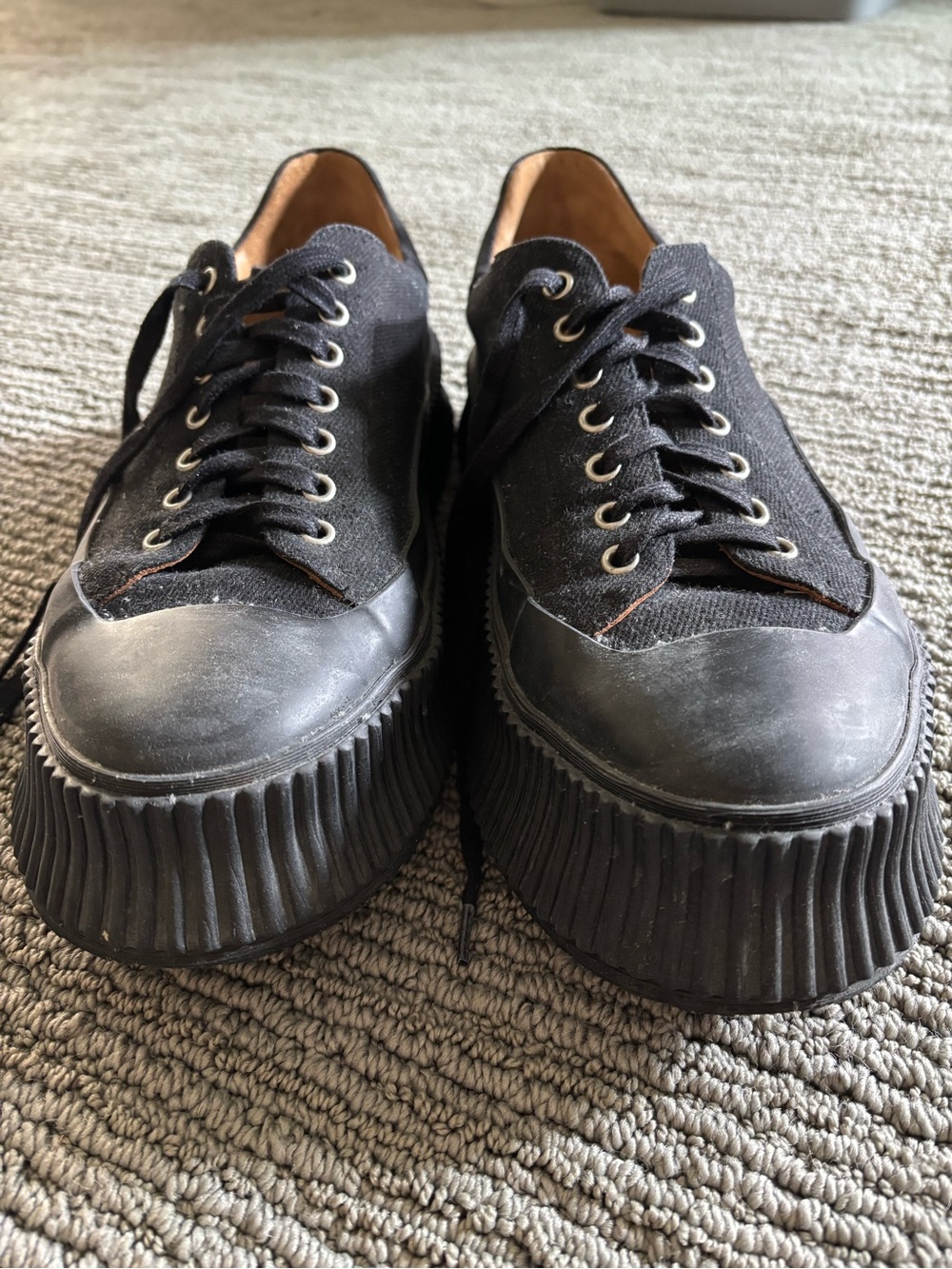Jil Sander Black Platform Canvas Lace-Up Sneakers